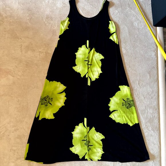 Vintage Jostar Floral Dress – Black & Lime Green Retro Statement Midi - Picture 5 of 6